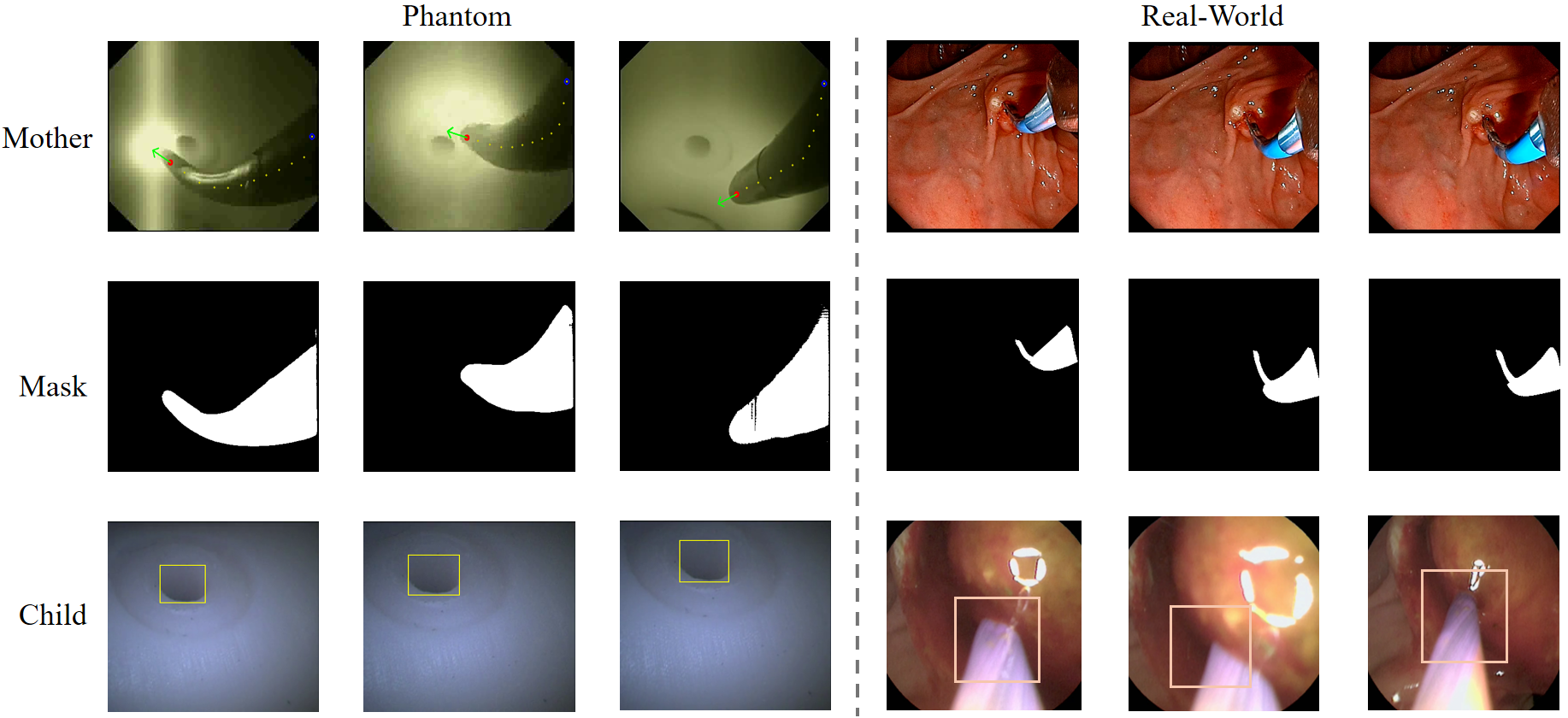 Representative Mother, mask, and Child observations across phantom and real-world settings.